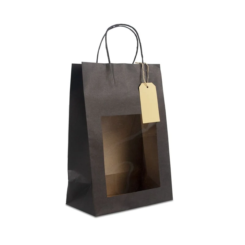 Presentpåsar med fönster och etikett 22+12x32 cm Svart (100 pcs) [FP-DPT102]
