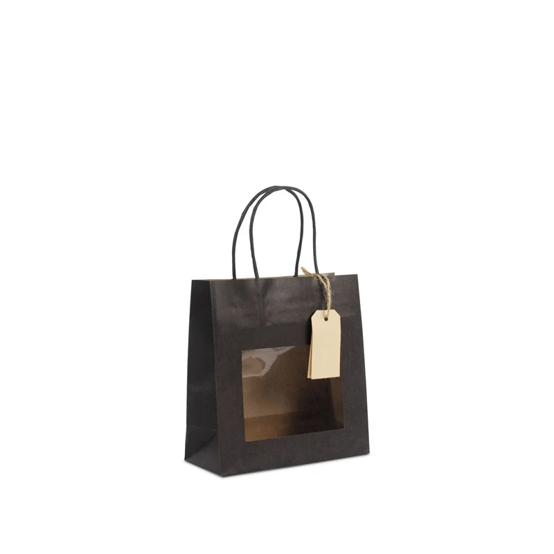 Presentpåsar med fönster och etikett 18+8x19 cm Svart (100 pcs) [FP-DPT101]