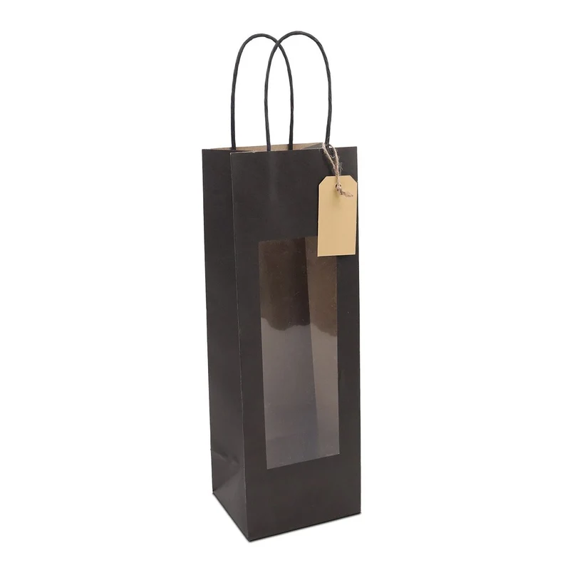 Presentpåsar med fönster och etikett 12+10x35 cm Svart (100 pcs) [FP-DPT122]