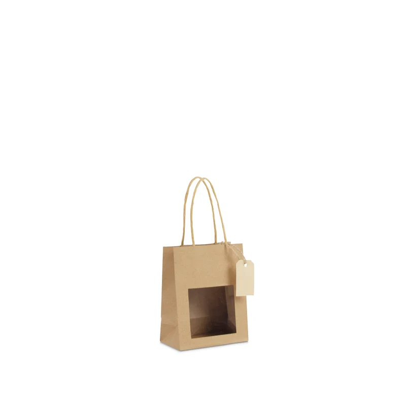 Presentpåsar med fönster och etikett 11,5+6,4x14,5 cm Kraft (100 pcs) [FP-DPT097]
