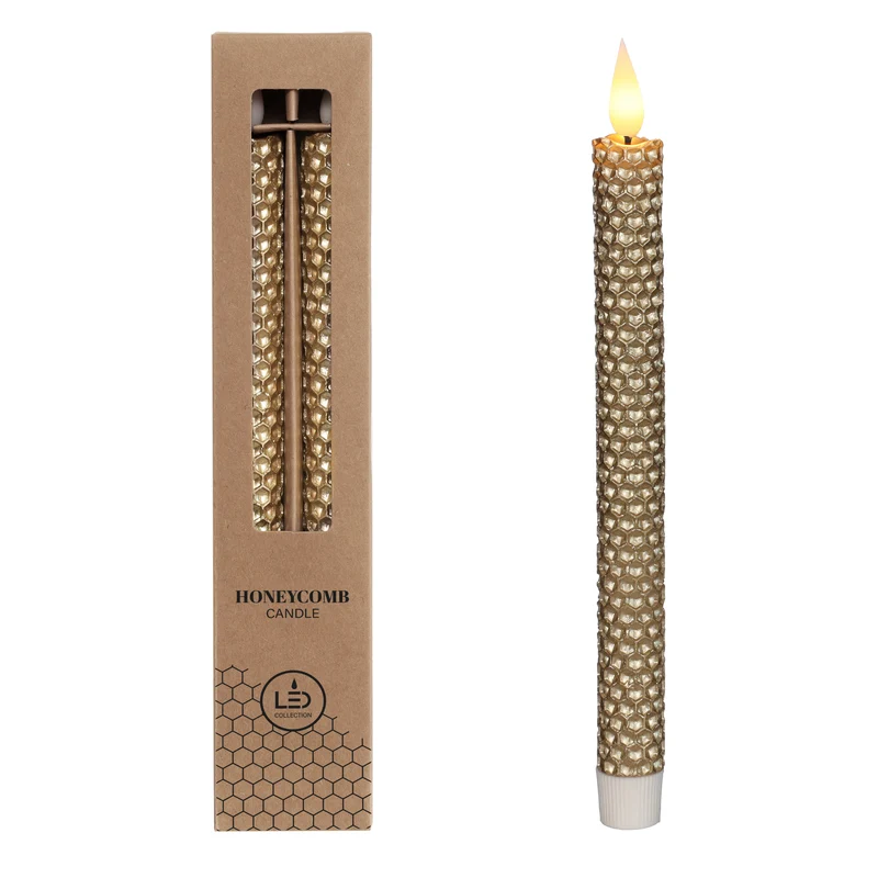 LED-vaxkaka ljus Ø2.2 h. 25cm guld (Set om 2 st) [IFS-32692]