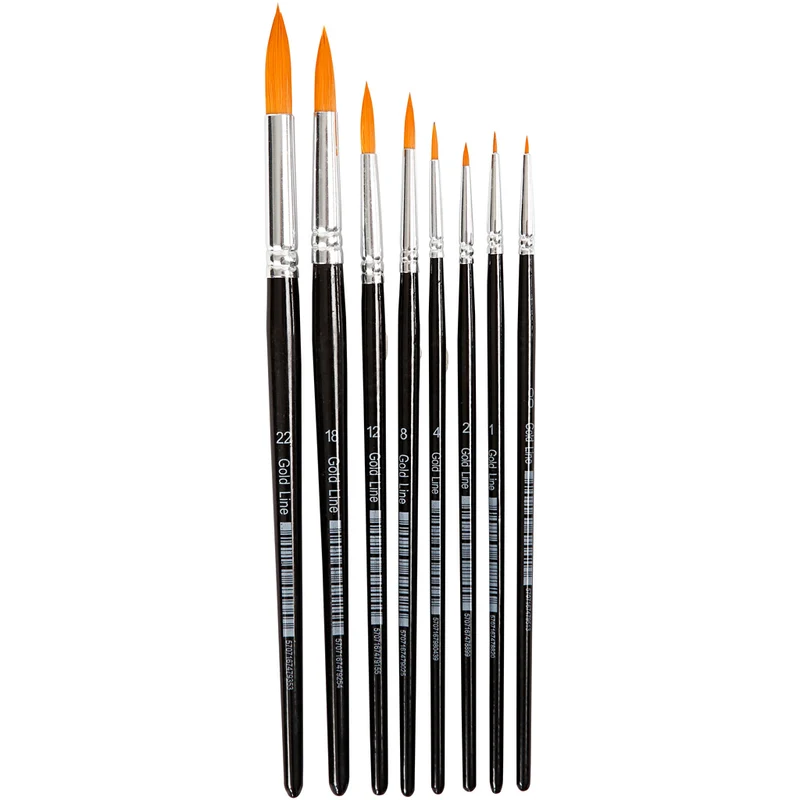 Gold Line-penslar, nr. 0+1+2+4+8+12+18+22, L: 16,5-21 cm, B: 1-8 mm, runda, 8 st./ 1 förp. [HOB-10747]