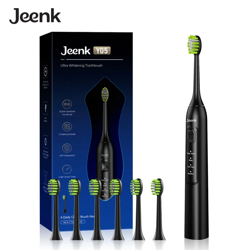 Jeenk JK-Y05 Sonic Electric Toothbrush | 4 Modes | 6 Heads | Smart Timer | Waterproof