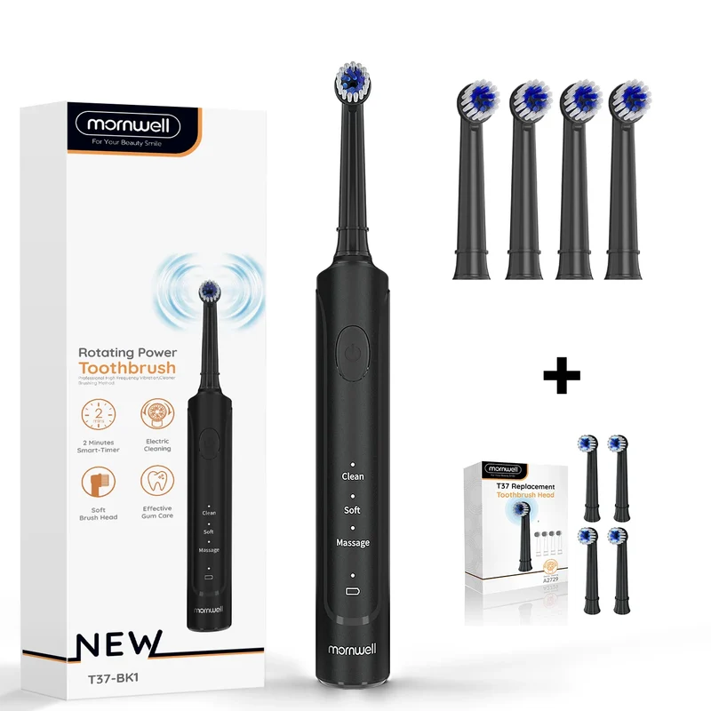 Electric Toothbrush T37 Sonic – 3 Modes, Rotation Clean with 4 Replacement Heads