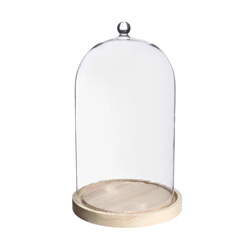 Glaskupa med glasknopp med träbas Ø17 h.28 cm (1 st) [IFS-29315]
