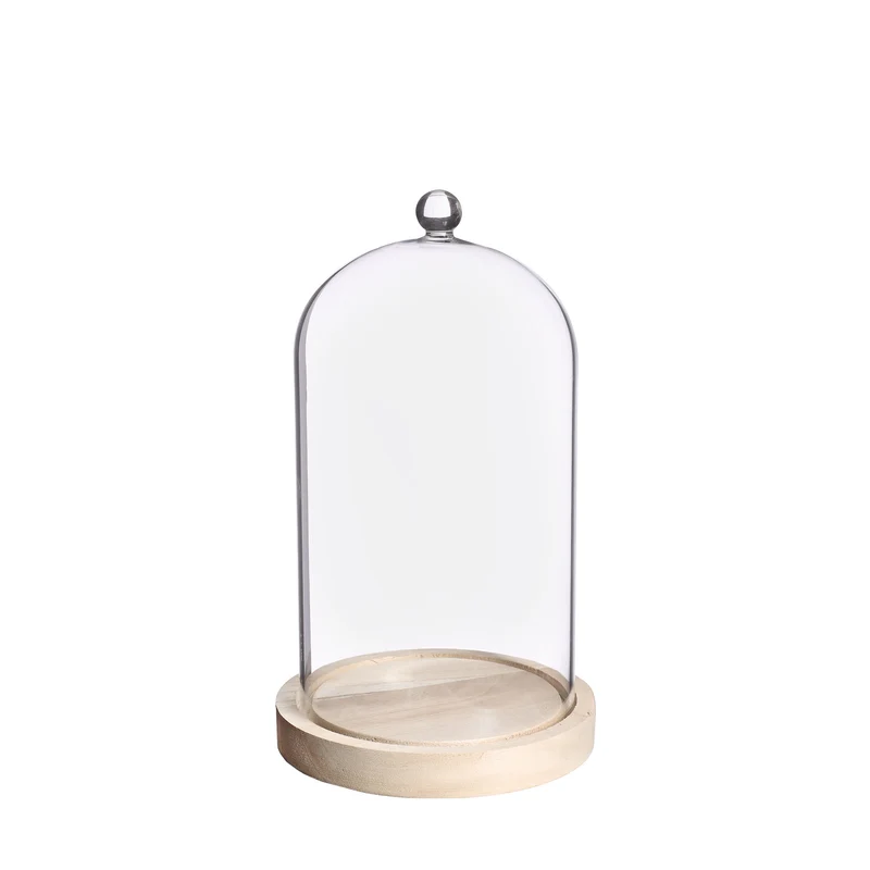 Glaskupa med glasknopp med träbas Ø14 h.23,5 cm (1 st) [IFS-29314]