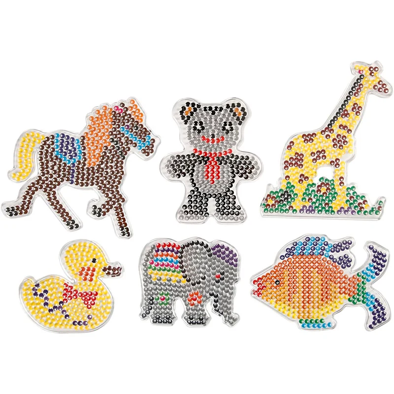 Pärlplattor, anka, elefant, giraff, björn, häst och fisk, stl. 10x11-13x16,5 cm, medium, 6 st./ 1 förp. [HOB-75594]