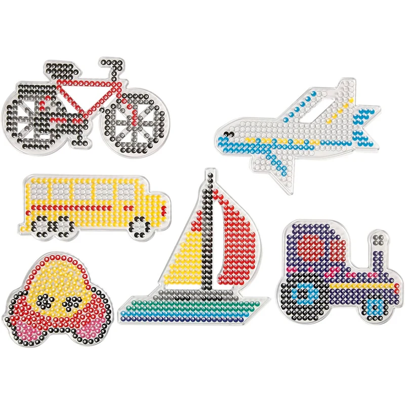 Pärlplattor, bil, flygplan, båt, traktor, buss och cykel, stl. 9x9,5+11x16 cm, medium, 6 st./ 1 förp. [HOB-75593]