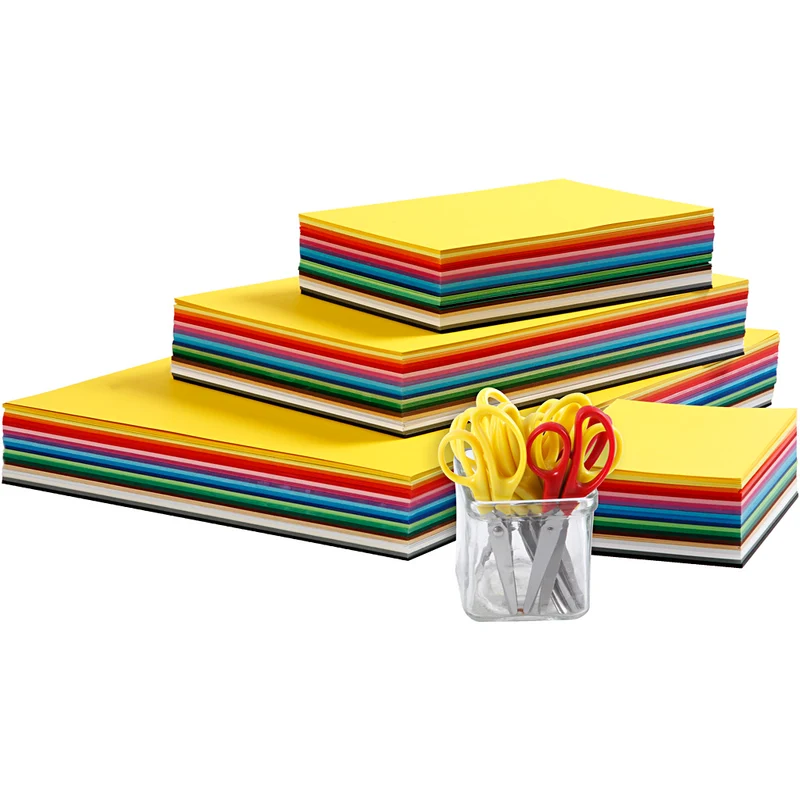 Kreativ kartong och barnsaxar, A3,A4,A5,A6, 180 g, mixade färger, 1 set [HOB-21401]