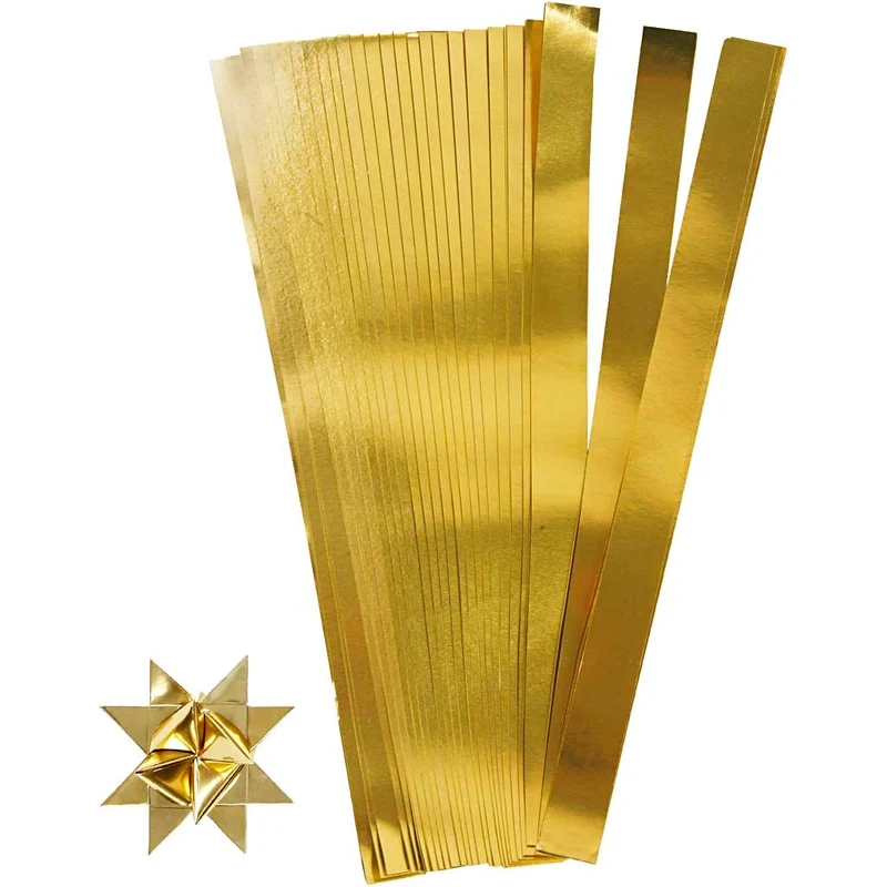 Stjärnstrimlor, L: 45 cm, B: 15 mm, Dia. 6,5 cm, guld, 100 strimlor/ 1 förp. [HOB-20937]