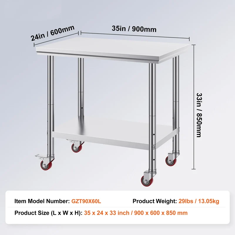 SucceBuy Stainless Steel Commercial Kitchen Worktable – Shelves & Caster Wheels