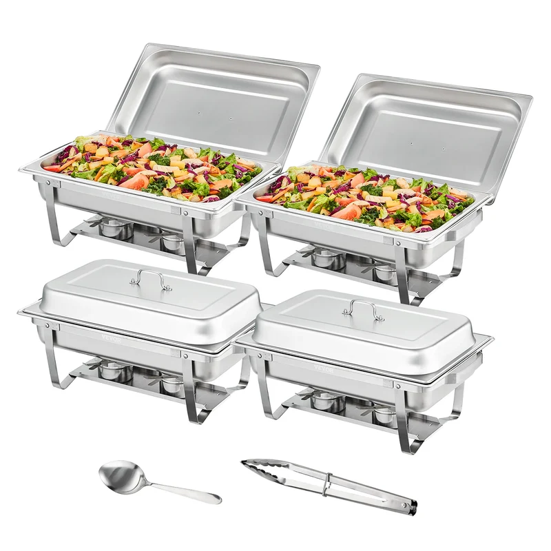 SucceBuy 8QT Rectangle Chafing Dish Set – 2/4/6 Pack Buffet Catering Warmer