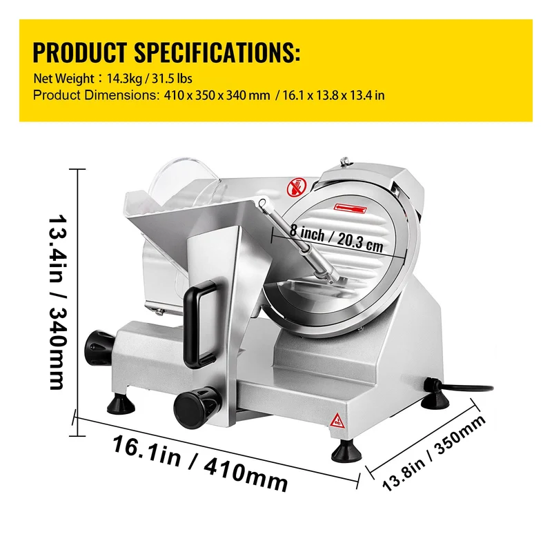 SucceBuy Electric Meat Slicer – 8"/10" Carbon Steel Blade, Adjustable Thickness
