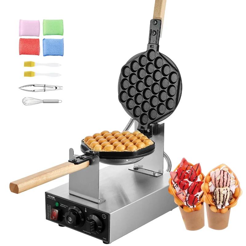 SucceBuy 1400W Commercial Egg Bubble Waffle Maker – 180° Rotatable Non-Stick