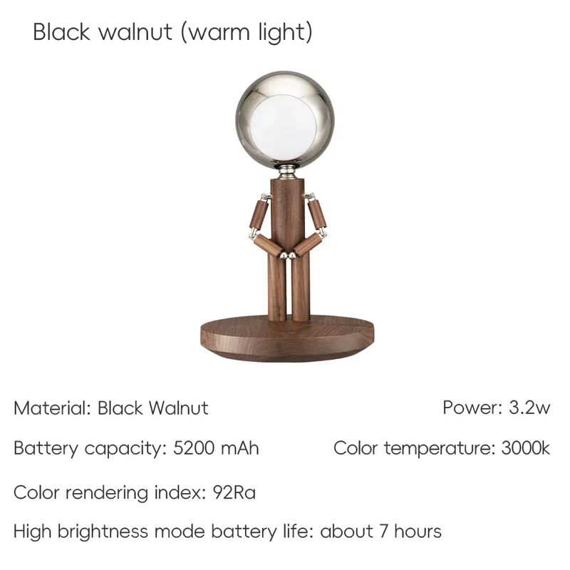 Lunar Robot Astronaut Wooden Table Lamp