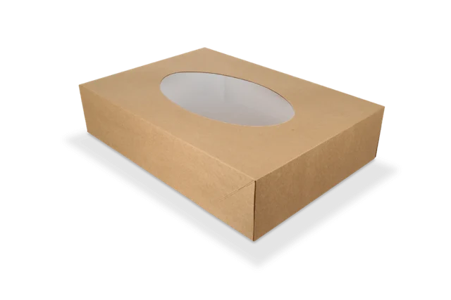 Cateringlådor kraft 36x25x8cm med fönster (50 st) [TK-9987698]