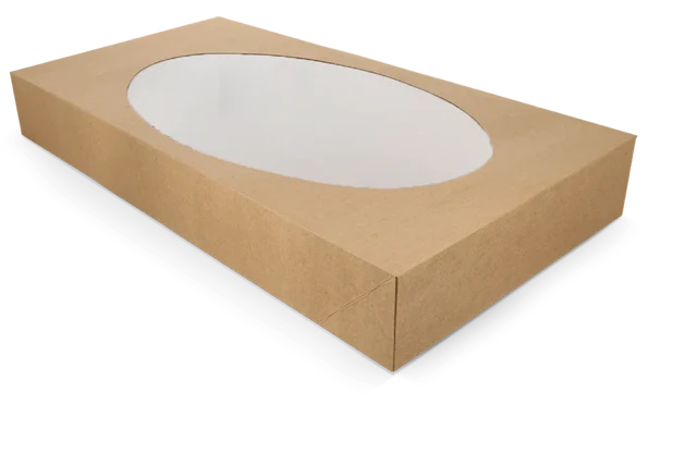 Cateringlådor kraft 56x32x8cm med fönster (50 st) [TK-9987700]