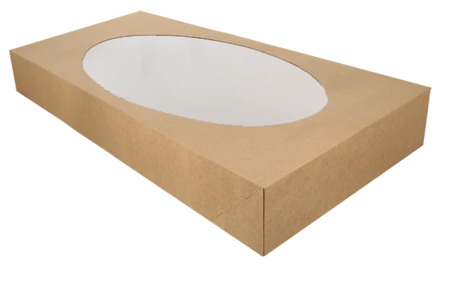 Cateringlådor kraft 56x38x8cm med ovalt fönster (50 st) [TK-9987701]