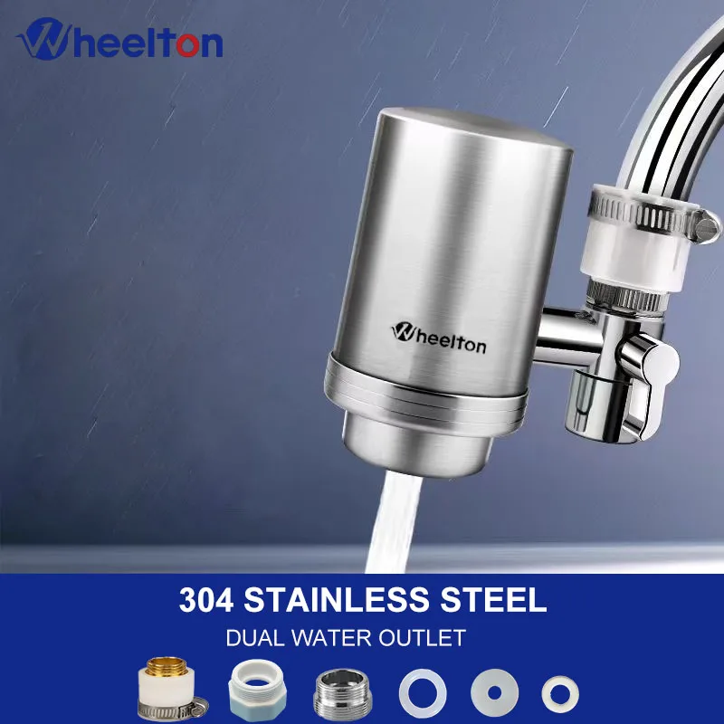 Wheelton Stainless Steel Faucet Water Filter – Activated Carbon Ceramic Purifier
