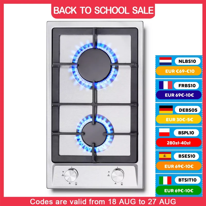 TopStrong 2-Burner Gas Hob | NG & LPG | Auto Flame Protection | Built-in | EU