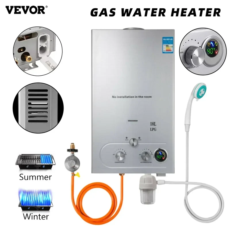 VEVOR LPG Gas Water Heater | Instant Tankless | 6L–18L | CE Certified | EU