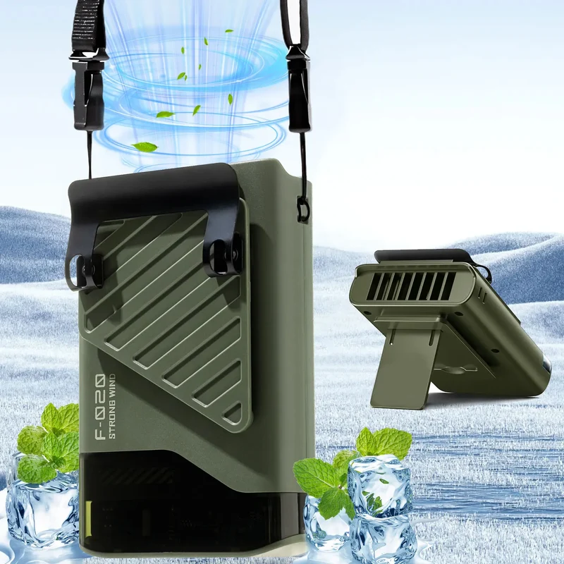 Portable Waist Fan with Belt Clip – Leafless Neck Hanging Fan, 5-Speed, USB, for Outdoor & Office