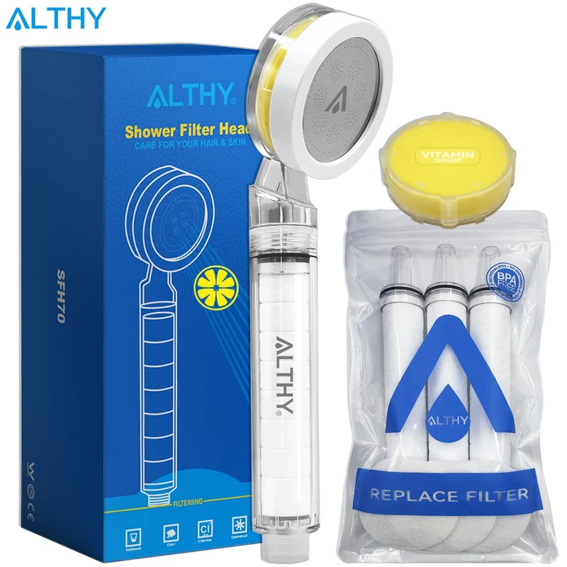 ALTHY Vitamin C Handheld Shower Head Filter – High Pressure SPA Softener, Reduces Hair Loss & Dry Skin