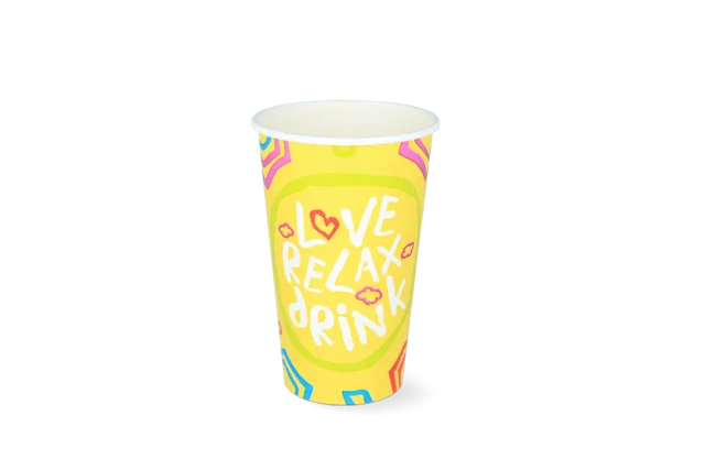 Milkshake-bägare kartong medium 450ml Ø9 cm 16oz Yellow FSC®Mix (500 st) [TK-9987534]
