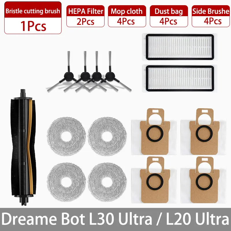Dreame Bot L30 Ultra / L20 Ultra Replacement Parts | Main Brush, Side Brush, HEPA Filter, Mop, Dust Bag