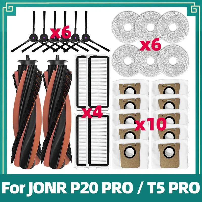 JONR P20 PRO / T5 Pro Robot Vacuum Replacement Parts | Main Brush, Side Brush, HEPA Filter, Mop Cloth