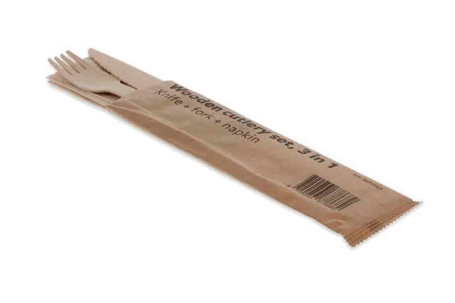 Bestickset i trä 3/1 Kniv + gaffel + Servett (250 st) [TK-9987657]