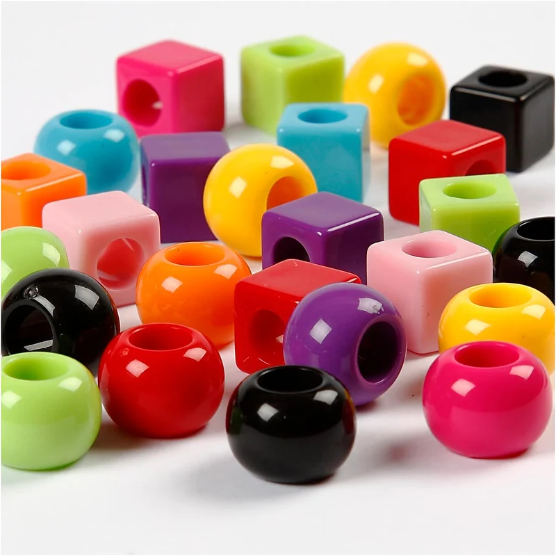 Plastpärlor, stl. 11 mm, Hålstl. 7 mm, ca. 750 st., mixade färger, 1000 g, 1700 ml/ 1 förp. [HOB-699603]