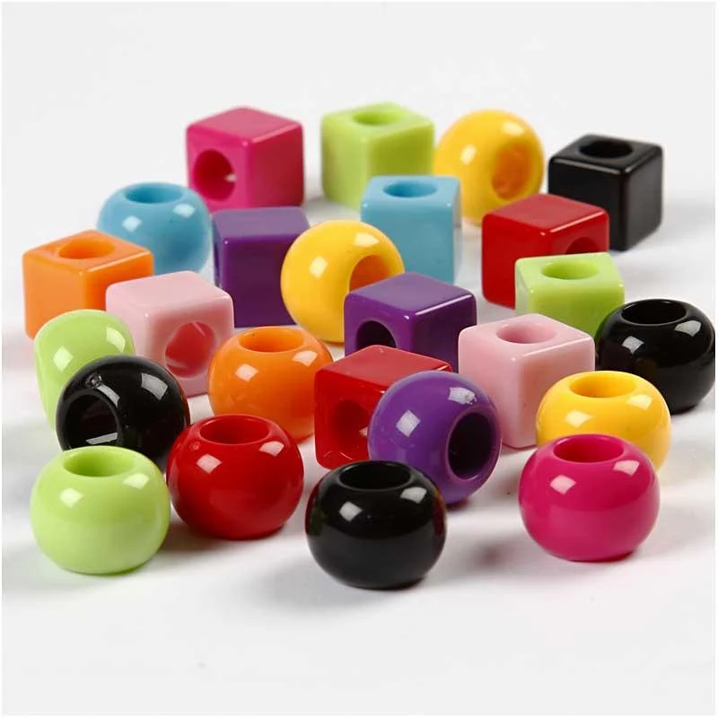 Plastpärlor, stl. 11 mm, Hålstl. 7 mm, ca. 60 st., mixade färger, 75 g, 150 ml/ 1 förp. [HOB-699601]