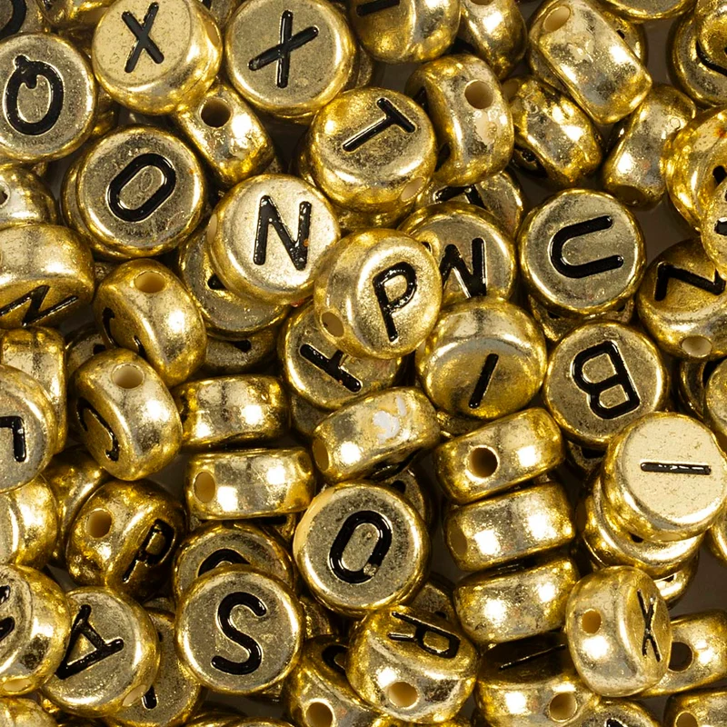 Bokstavspärlor, Dia. 7 mm, Hålstl. 1,2 mm, ca. 200 st., guld, 21 g/ 1 förp. [HOB-699300]