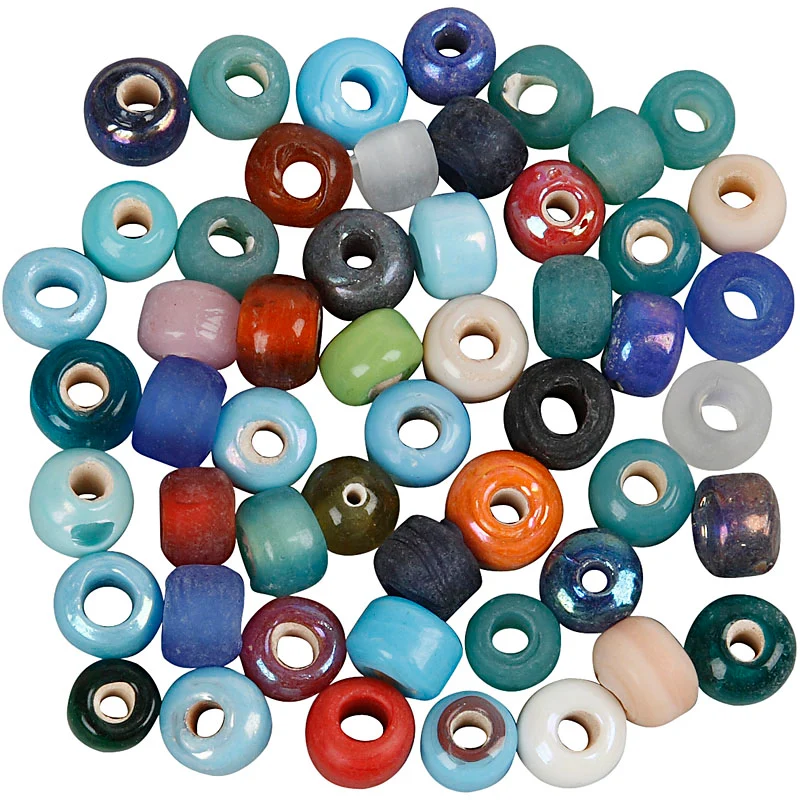 Glaspärlor, Dia. 9 mm, Hålstl. 2,5-3 mm, ca. 680 st., mixade färger, 500 g/ 1 förp. [HOB-69280]