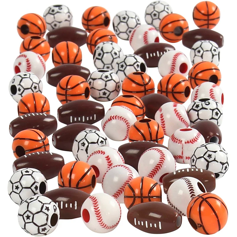 Sportpärlor, stl. 11-15 mm, Hålstl. 3-4 mm, ca. 55 st., mixade färger, 45 g/ 1 förp. [HOB-689840]