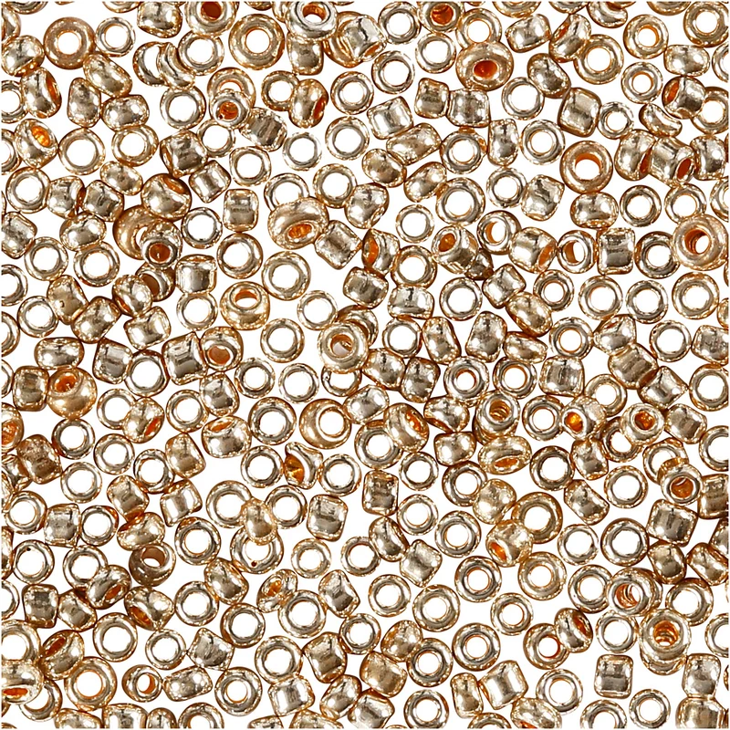 Rocaillepärlor, Dia. 1,7 mm, stl. 15/0 , Hålstl. 0,5-0,8 mm, rosa guld, 25g/ 1 förp. [HOB-686890]