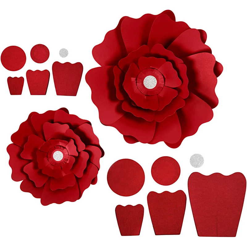 Pappersblommor, Dia. 15+25 cm, 230 g, röd, 2 st./ 1 förp. [HOB-599903]