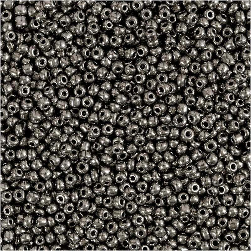 Rocaillepärlor, Dia. 1,7 mm, stl. 15/0, Hålstl. 0,5-0,8 mm, gråmetall, 25 g/ 1 förp. [HOB-686730]