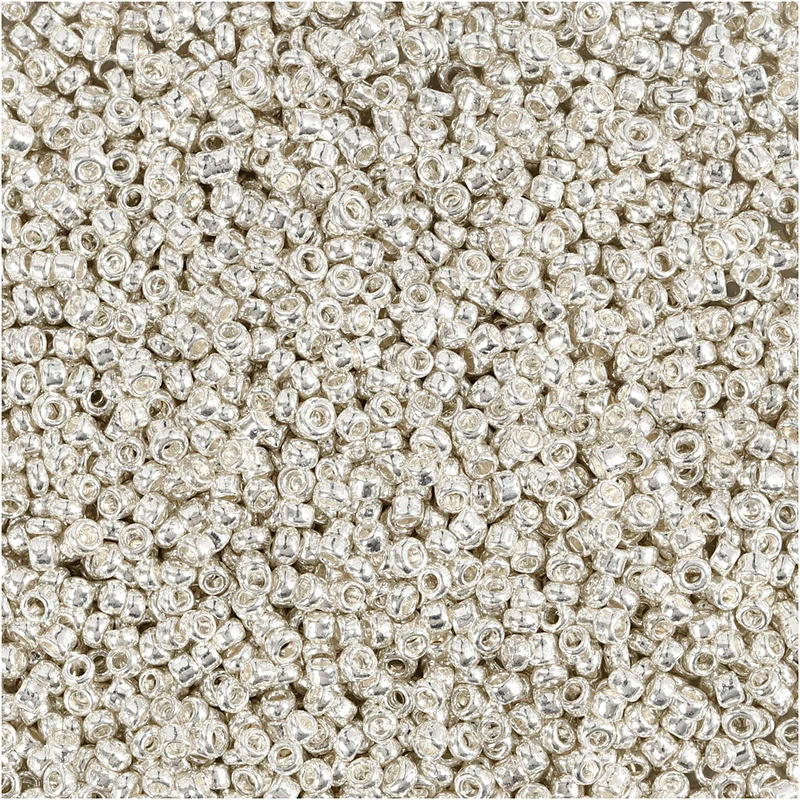 Rocaillepärlor, Dia. 1,7 mm, stl. 15/0, Hålstl. 0,5-0,8 mm, silver metall, 25 g/ 1 förp. [HOB-686720]
