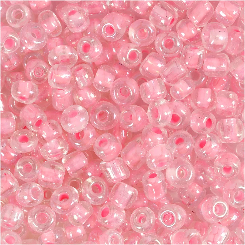 Rocaillepärlor, Dia. 4 mm, stl. 6/0, Hålstl. 0,9-1,2 mm, rosa kärna, 25 g/ 1 förp. [HOB-682781]