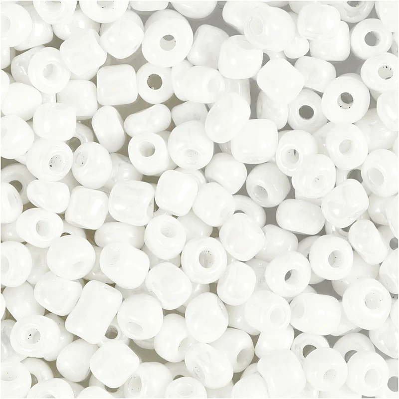 Rocaillepärlor, Dia. 4 mm, stl. 6/0, Hålstl. 0,9-1,2 mm, vit, pärlemor, 25 g/ 1 förp. [HOB-682751]