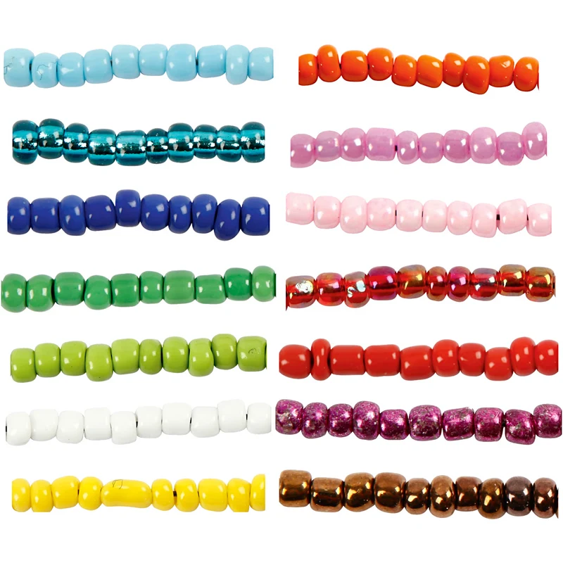 Rocaillepärlor, Dia. 3 mm, stl. 8/0, Hålstl. 0,6-1,0 mm, mixade färger, 14x25 g/ 1 förp. [HOB-68223]