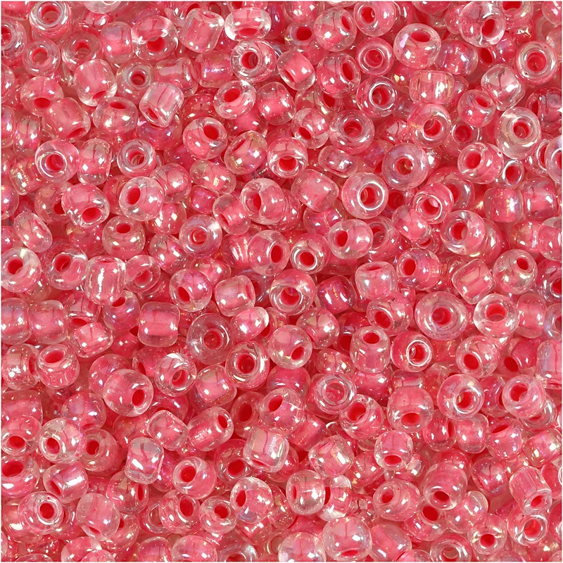 Rocaillepärlor, Dia. 3 mm, stl. 8/0, Hålstl. 0,6-1,0 mm, rosakärna, 25 g/ 1 förp. [HOB-682101]