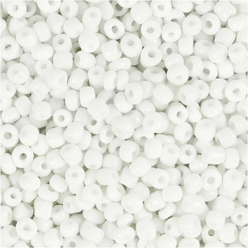 Rocaillepärlor, Dia. 3 mm, stl. 8/0, Hålstl. 0,6-1,0 mm, vit, 25 g/ 1 förp. [HOB-682001]