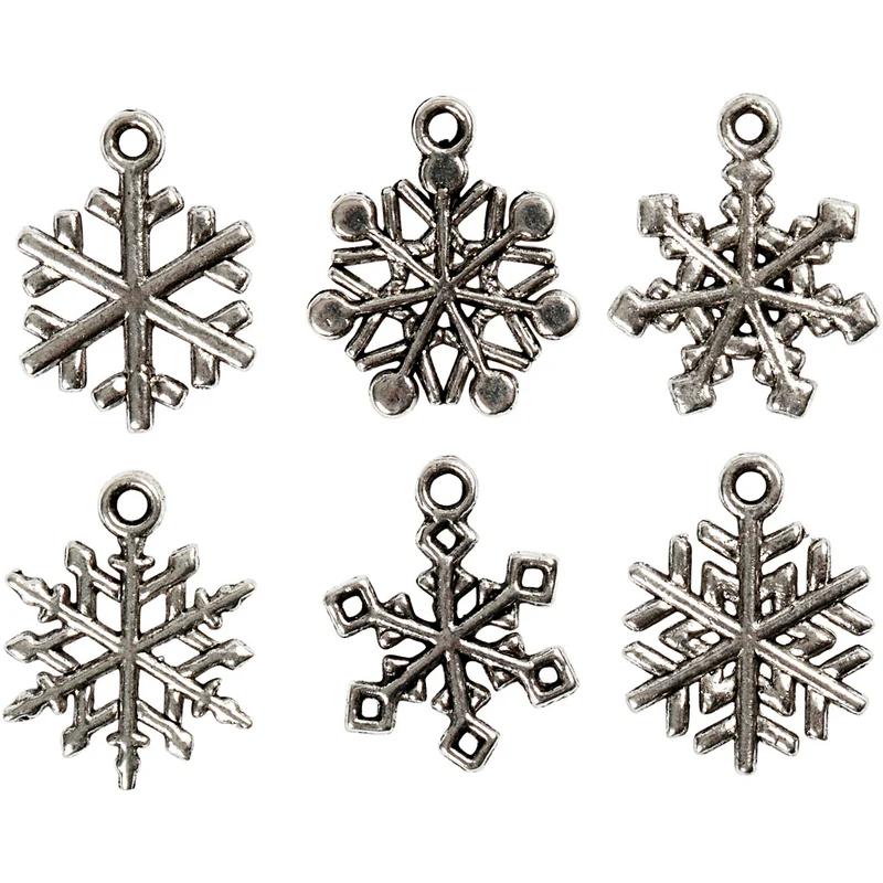 Berlocker, snöflingor, H: 20 mm, Hålstl. 1,5 mm, antiksilver, 18 mix./ 1 förp. [HOB-63232]