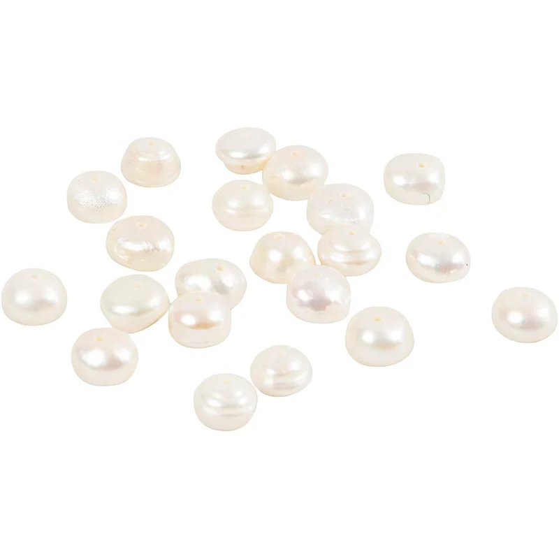 Sötvattenspärlor, stl. 4-6 mm, Hålstl. 1 mm, ca. 57 st., pärlemor, 40 cm/ 1 förp. [HOB-631740]