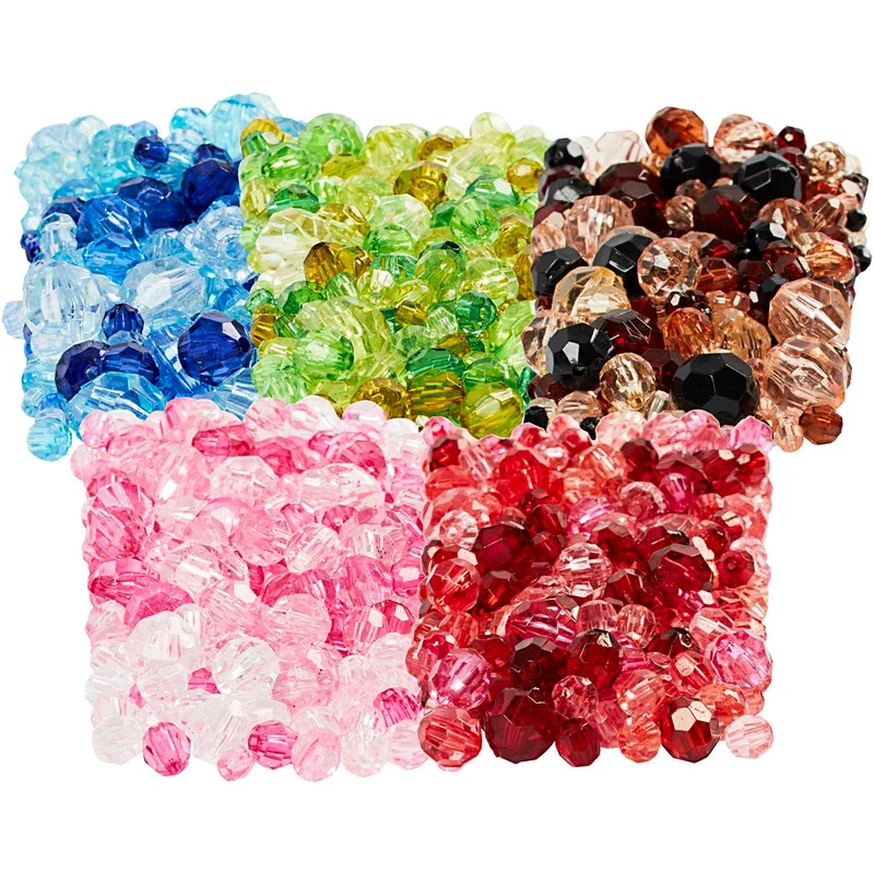 Facettpärlor, Dia. 4-12 mm, Hålstl. 1-2,5 mm, mixade färger, 7x250 g/ 1 förp. [HOB-61888]