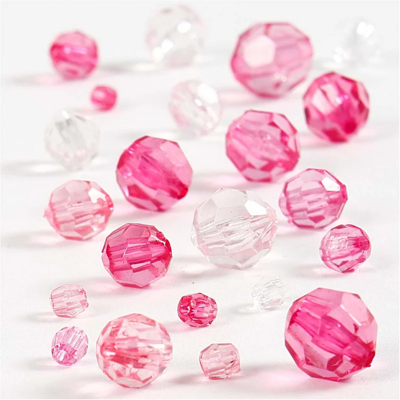 Harmoni Facetterade Plastpärlor, Mixade, stl. 4-12 mm, Hålstl. 1-2,5 mm, rosa, 45g/ 1 förp. [HOB-618841]