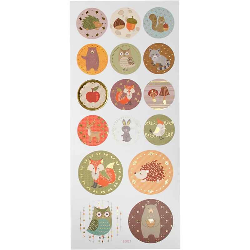Stickers, skogsdjur, ark 10x23 cm, ca. 16 st., 1 ark [HOB-29160]